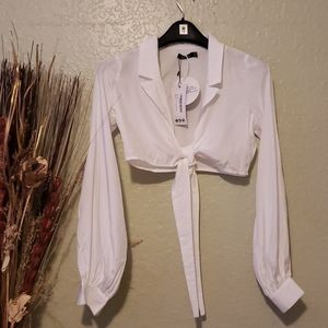 White Long Sleeve Crop Top